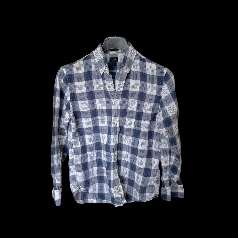 J.Crew Baird McNutt Irish Linen Slim Fit Plaid Button Down Shirt Sm/Med Blue